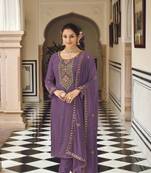 Light Purple embroidery georget semistitch straight suits+churidar salwar suits