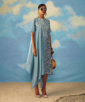 blue embroidered crepe dress 1