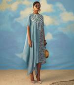 blue embroidered crepe dress