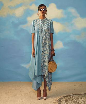 blue embroidered crepe dress 2