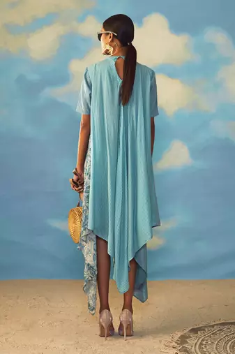 blue embroidered crepe dress