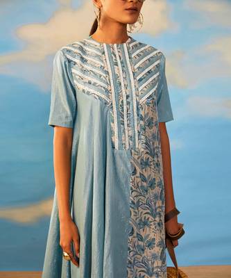 blue embroidered crepe dress 4