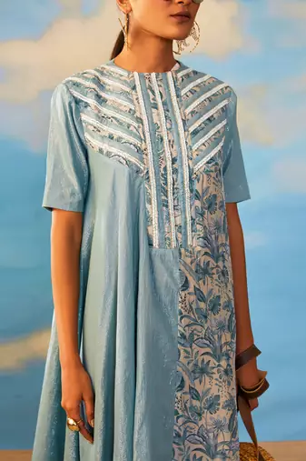 blue embroidered crepe dress
