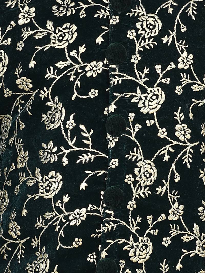 BownBee Boys Full Sleeve Printed Velvet Sherwani -Green