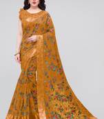 Mustard Printed Cotton Saree With Blouse