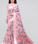 Light Pink Printed Cotton Saree With Blouse