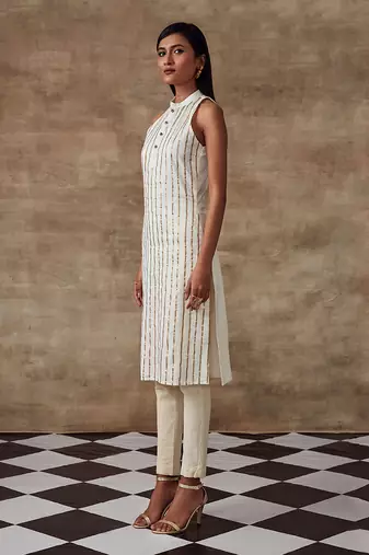 Ivory Sequined Kurta Set