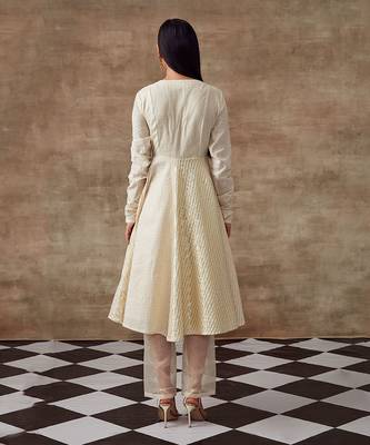 White Embroidered Yoke Anarkali And Pant Set 3