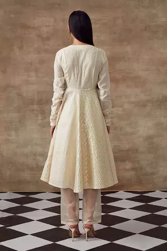 White Embroidered Yoke Anarkali And Pant Set