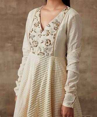 White Embroidered Yoke Anarkali And Pant Set 4