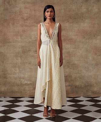 Ivory Mirror Work Anarkali Set 1