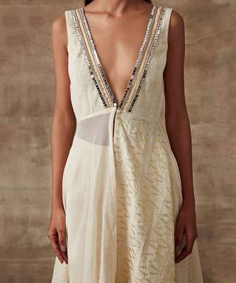 Ivory Mirror Work Anarkali Set 4