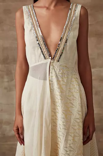 Ivory Mirror Work Anarkali Set
