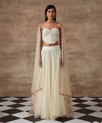 White Shimmer Fabric Frozen Lehenga Set 1