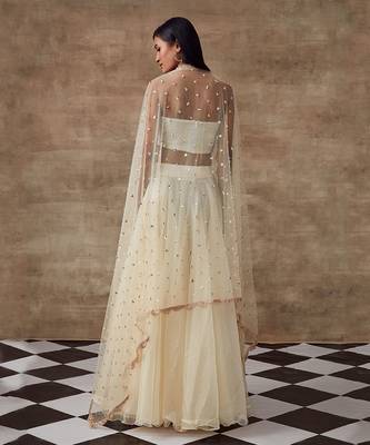 White Shimmer Fabric Frozen Lehenga Set 2