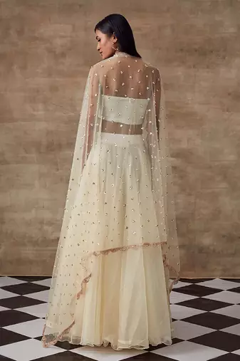 White Shimmer Fabric Frozen Lehenga Set