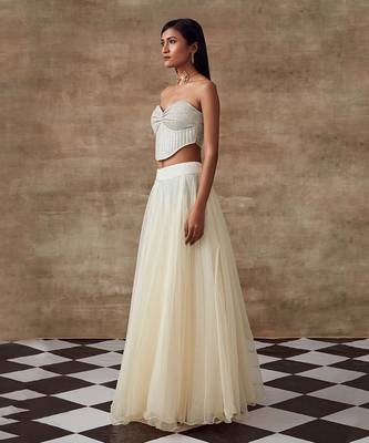 White Shimmer Fabric Frozen Lehenga Set 3