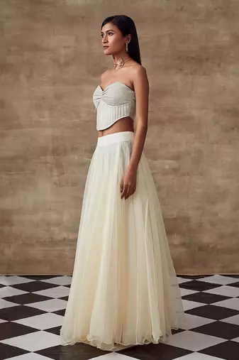 White Shimmer Fabric Frozen Lehenga Set