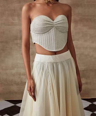 White Shimmer Fabric Frozen Lehenga Set 4