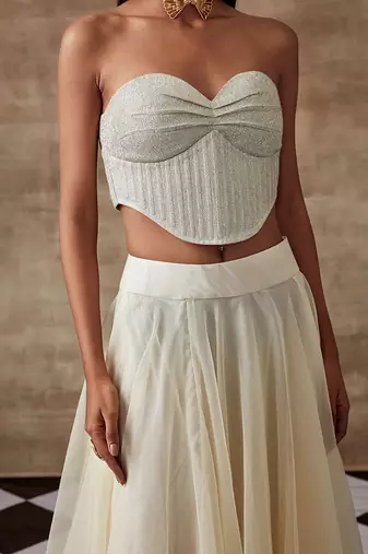 White Shimmer Fabric Frozen Lehenga Set