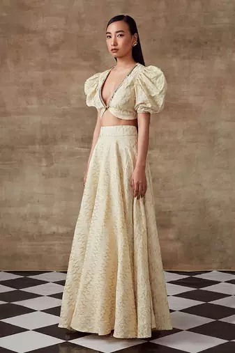 Ivory Organic Cotton Jacquard Skirt Set