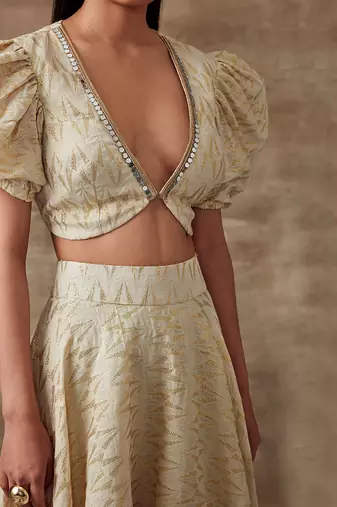 Ivory Organic Cotton Jacquard Skirt Set