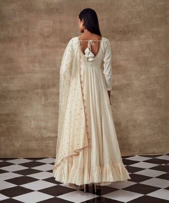 Ivory Organic Cotton Frilled Kalidar Anarkali Set 2