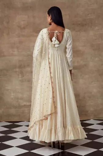 Ivory Organic Cotton Frilled Kalidar Anarkali Set