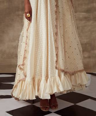 Ivory Organic Cotton Frilled Kalidar Anarkali Set 3