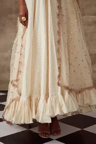 Ivory Organic Cotton Frilled Kalidar Anarkali Set