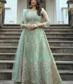 Turquoise Net Embroidered Anarkali Salwar Kameez