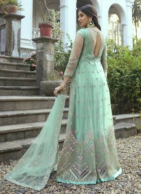 Turquoise Net Embroidered Anarkali Salwar Kameez 3
