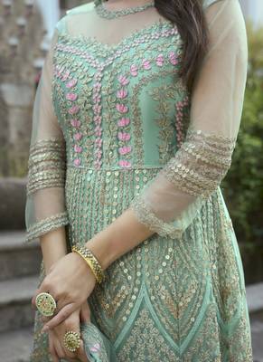 Turquoise Net Embroidered Anarkali Salwar Kameez 4
