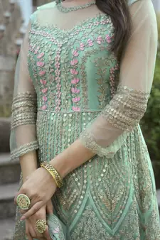 Turquoise Net Embroidered Anarkali Salwar Kameez