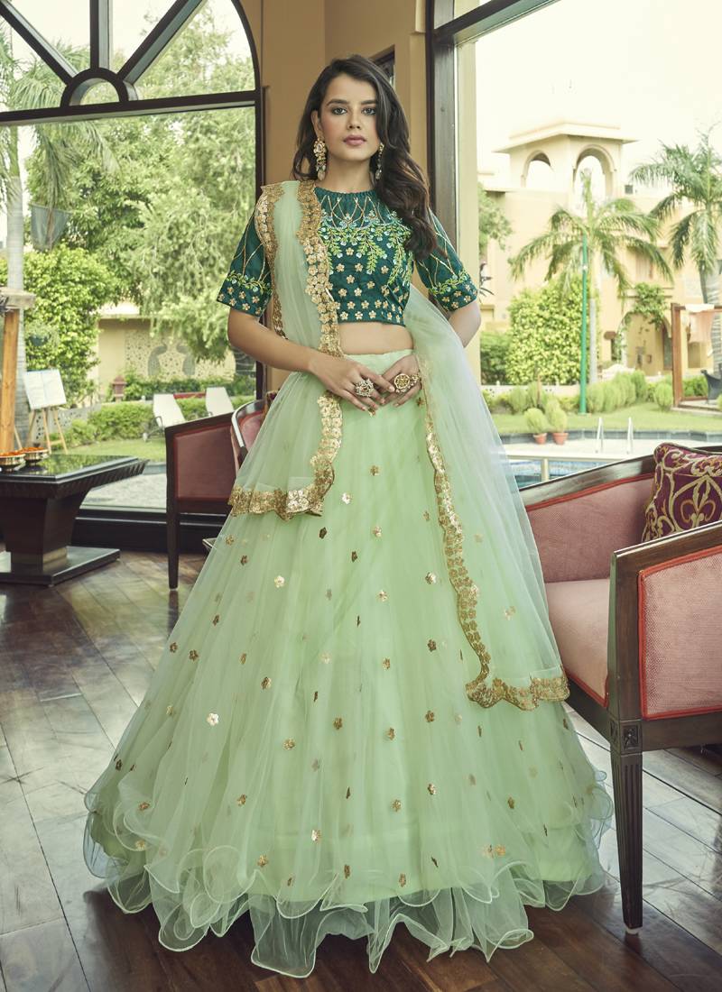 Sea Green Net Embroidered Bridal Lehengas - Vegaa Fashion - 4029776 Sea Green Net Embroidered Bridal Lehengas - Vegaa Fashion - 4029776
