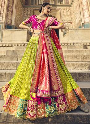 Olive Jacquard Embroidered Bridal Lehengas 1