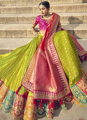 Olive Jacquard Embroidered Bridal Lehengas 2