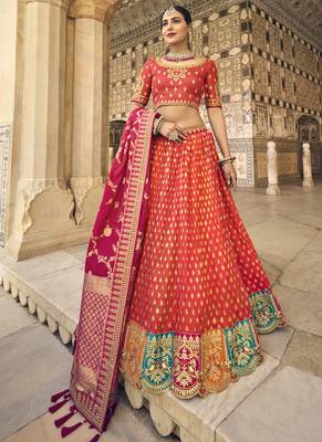 Red Jacquard Embroidered Bridal Lehengas 1