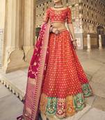 Red Jacquard Embroidered Bridal Lehengas