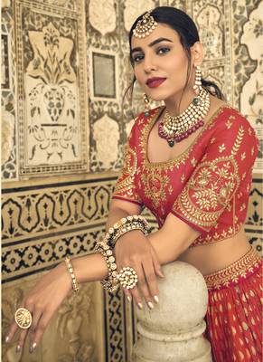Red Jacquard Embroidered Bridal Lehengas 2