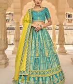 Turquoise Jacquard Embroidered Bridal Lehengas
