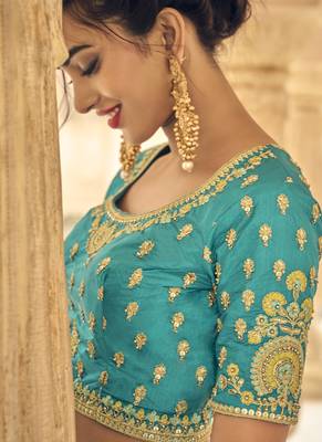Turquoise Jacquard Embroidered Bridal Lehengas 2