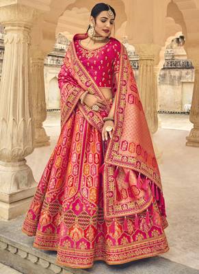 Rani Pink Jacquard Embroidered Bridal Lehengas 1
