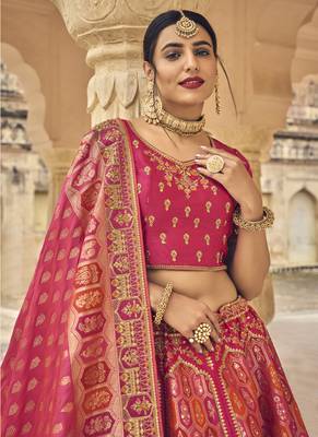 Rani Pink Jacquard Embroidered Bridal Lehengas 2