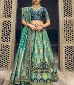 Turquoise Jacquard Embroidered Bridal Lehengas