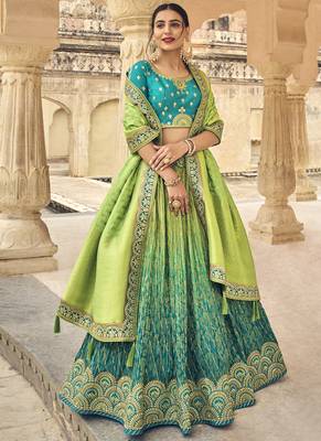Multicolor Jacquard Embroidered Bridal Lehengas 1