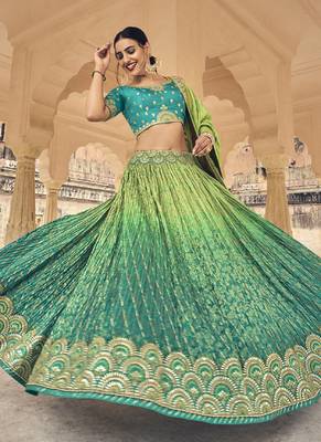 Multicolor Jacquard Embroidered Bridal Lehengas 2