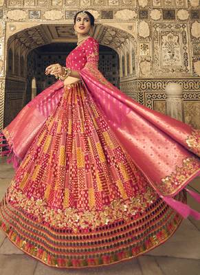 Multicolor Jacquard Embroidered Bridal Lehengas 1