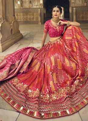 Multicolor Jacquard Embroidered Bridal Lehengas 2