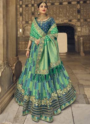 Multicolor Jacquard Embroidered Bridal Lehengas 1